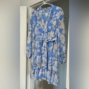 Joie Light Blue and Cream Floral V-Neck Dress